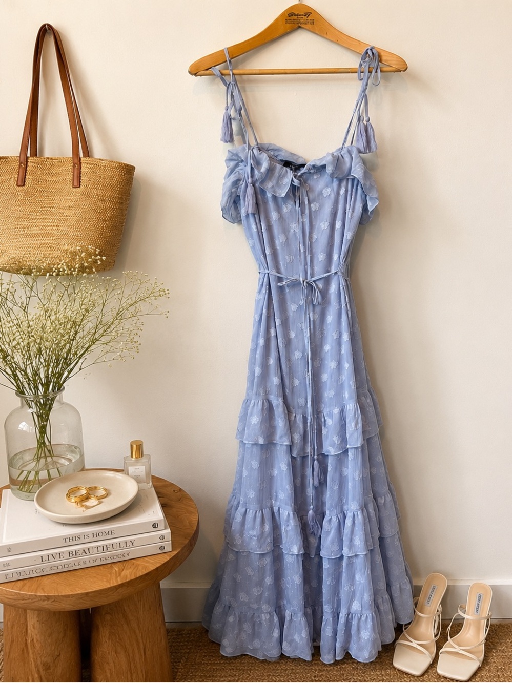Lulus NWT Easily Adored Light Blue Floral Appliques Maxi Graduation Bridal Dress - Picture 13 of 13